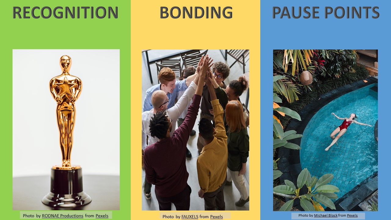 recognition, bonding, pause point are 3 essential steps leaders take to celebrate teams